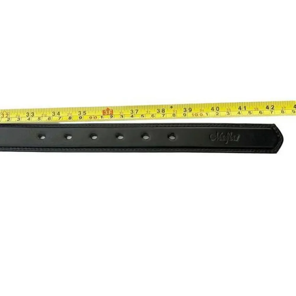 Made flour Men’s Black Leather Belt 33-39” Smooth‎ Grain Silver Square Buckle